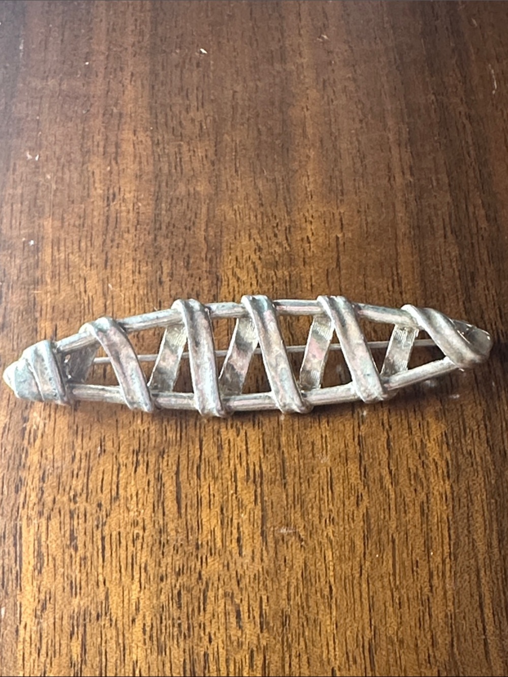 Vintage Modernist Silver Woven Gate Link Ladder Brooch Pin